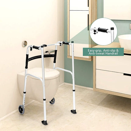 Foldable Standard Walker, Lightweight Aluminum Alloy Rehabilitation Auxiliary Walker - GoplusUS