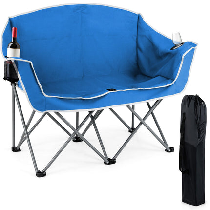 Goplus 2-Person Camping Chair w/2 Cup Holders | Oversized Duo Lawn Chair for Adults