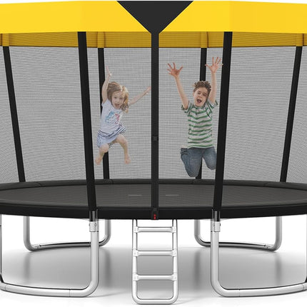 Goplus 15FT 16FT ASTM Approved Recreational Trampoline with Non-Slip Ladder Enclosure Net & Anti-Rust Coating