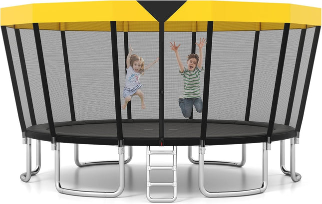 Goplus 15FT 16FT ASTM Approved Recreational Trampoline with Non-Slip Ladder Enclosure Net & Anti-Rust Coating