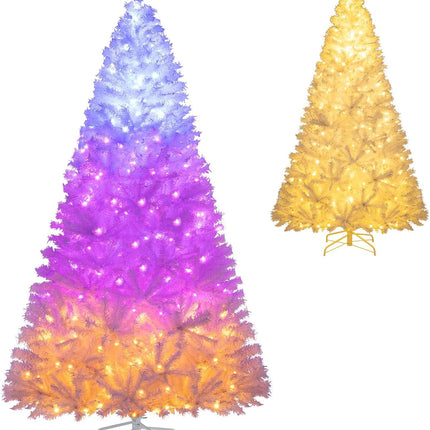 Goplus Pre-Lit Artificial Christmas Tree with PVC Branch Tips & 3-Color LED Lights
