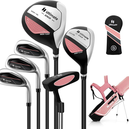 Goplus Junior Complete Golf Club Set for Kids, Right Hand Golf Clubs with Stand Bag, Rain Hood