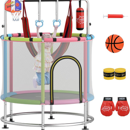 Goplus 55" Toddler Trampoline w/ Hammock Basketball Hoop & Punching Bag