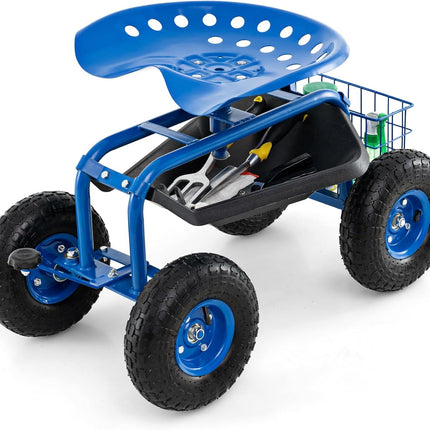 Garden Cart Gardening Workseat w/Wheels, Patio Wagon Scooter for Planting