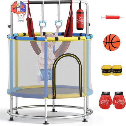 Goplus 55" Toddler Trampoline w/ Hammock Basketball Hoop & Punching Bag