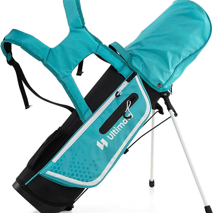 Goplus Junior Complete Golf Club Set for Kids, Right Hand Golf Clubs with Stand Bag, Rain Hood