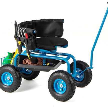 Goplus Rolling Garden Cart, Garden Scooter with Seat & Tool Storage, Outdoor Gardening Workseat