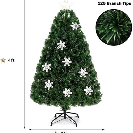 Pre-Lit Fiber Optic Artificial Christmas Tree, with Multicolor Led Lights and Snowflakes