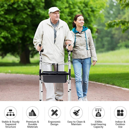 Foldable Standard Walker, Lightweight Aluminum Alloy Rehabilitation Auxiliary Walker - GoplusUS