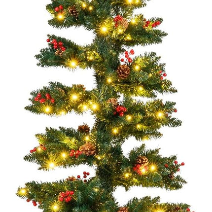 Goplus 6FT / 7FT Pre-Lit Spiral Christmas Tree with Pine Cones & Red Berries