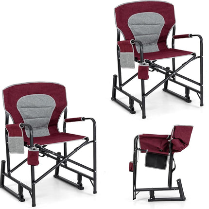 Goplus Outdoor Rocker Camping Chairs for Adults, Portable Folding Chair w/Dual Springs, Padded Back