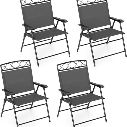 Goplus Folding Patio Chairs Set of 4 | Outdoor Lawn Chairs with Armrests & Metal Frame