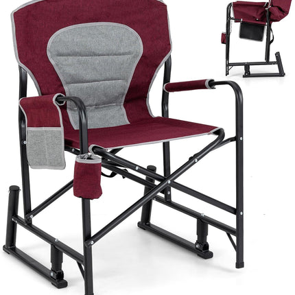Goplus Outdoor Rocker Camping Chairs for Adults, Portable Folding Chair w/Dual Springs, Padded Back