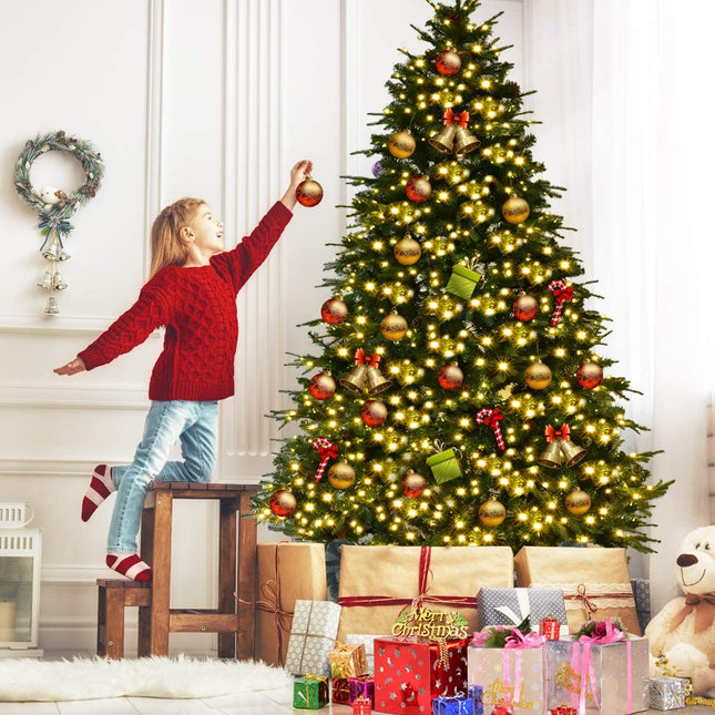7.5FT Artificial Christmas Tree Pre-Lit Spruce Hinged Tree - GoplusUS