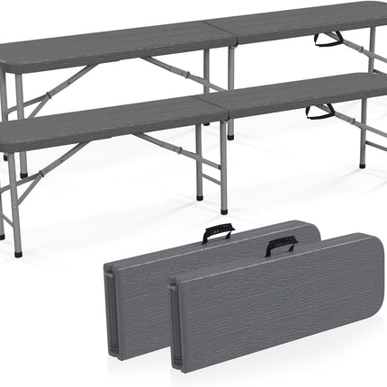 Goplus 6 Feet Plastic Folding Bench, Portable Foldable Bench Seat with 1320 LBS Capacity