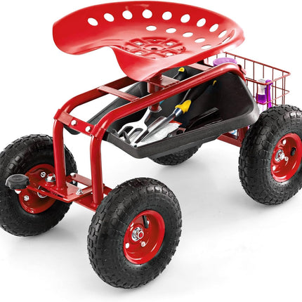 Garden Cart Gardening Workseat w/Wheels, Patio Wagon Scooter for Planting