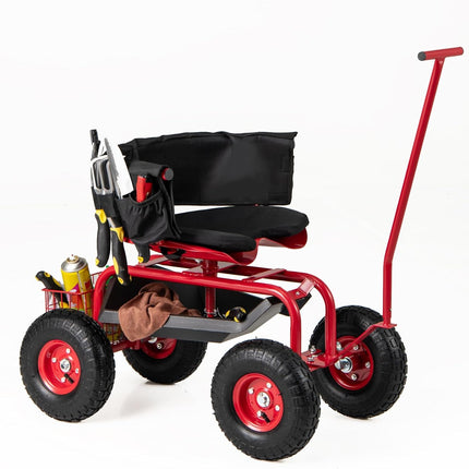 Goplus Rolling Garden Cart, Garden Scooter with Seat & Tool Storage, Outdoor Gardening Workseat