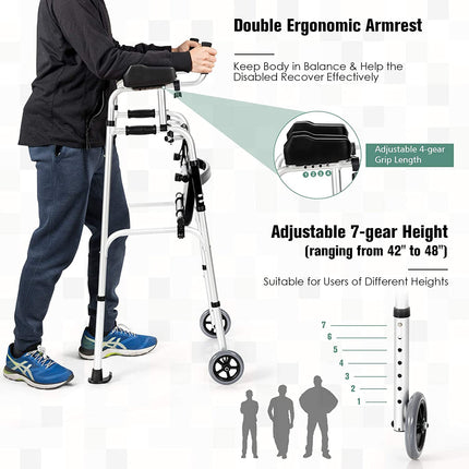 Foldable Standard Walker, Lightweight Aluminum Alloy Rehabilitation Auxiliary Walker - GoplusUS