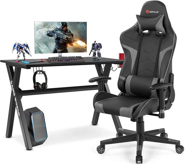 Goplus Gaming Desk & Chair Combo Set, Racing Style X Shaped E-Sport Gamer Desk & PVC Computer Chair - GoplusUS