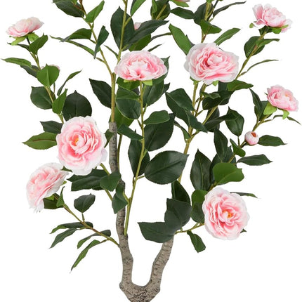 Goplus 36’’ Artificial Camellia Tree Faux Floral Plant Blooming Tree in Nursery Pot