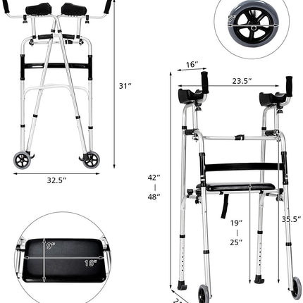 Foldable Standard Walker, Lightweight Aluminum Alloy Rehabilitation Auxiliary Walker - GoplusUS