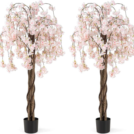Goplus 5.5FT Artificial Cherry Blossom Tree Faux Floral Plant Blooming Tree in Nursery Pot