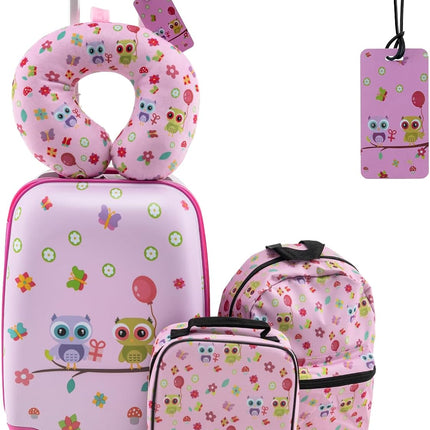 Goplus 5 Piece Kid’s Luggage Set, 15” Carry on Suitcase w/13” Backpack, Neck Pillow, Lunch Bag