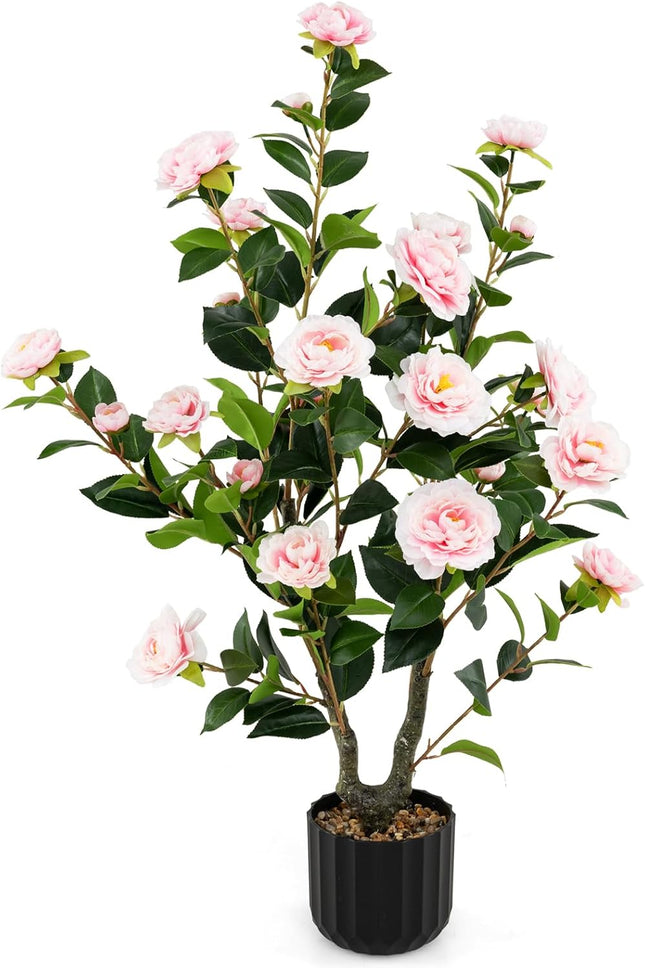 Goplus 38’’ Artificial Camellia Tree Flower Plants Artificial Tree