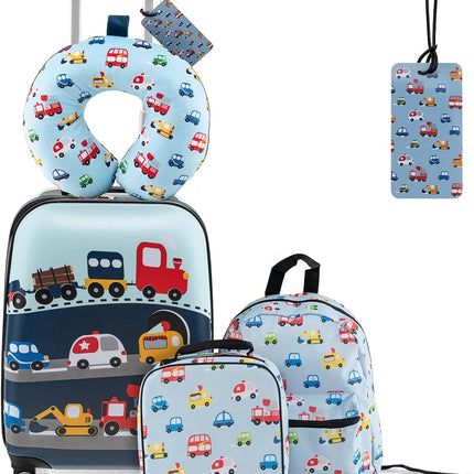 Goplus 5 Piece Kid’s Luggage Set, 15” Carry on Suitcase w/13” Backpack, Neck Pillow, Lunch Bag