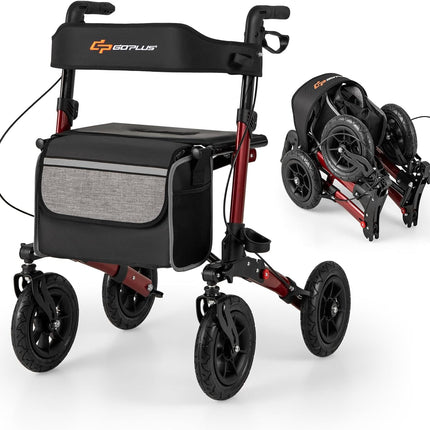 Goplus 2 in 1 Folding Rolling Rollator Walker with 9" Pneumatic Tires for All Terrain