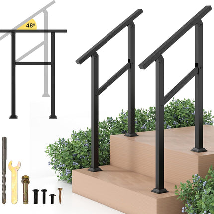 Goplus Handrail for Outdoor Steps Metal Hand Rail Fits 0-2 Steps