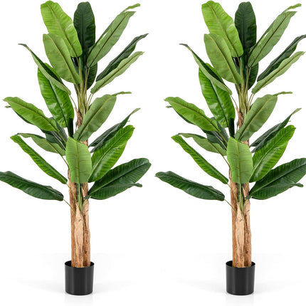 Goplus 6.5 FT Tall Artificial Banana Tree, Fake Banana Tree w/ 27 Large Leaves, Triple Stalks, Natural Bark