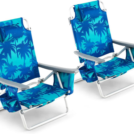 Goplus Backpack Beach Chairs, 2 Pcs Portable Camping Chairs with Cool Bag and Cup Holder (Without Side Table)