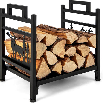 Goplus Firewood Rack Outdoor, 4 FT Metal Log Storage Rack with Mesh Sides & Base