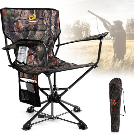 Goplus Swivel Camping Chair, Potable Hunting Chair for Adults w/Cup Holder & Carrying Bag