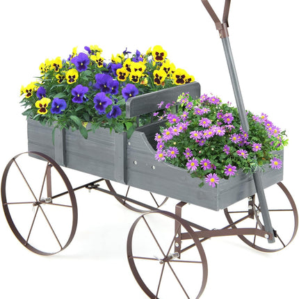 Wagon Planter, Decorative Wooden Garden Planter with Wheels