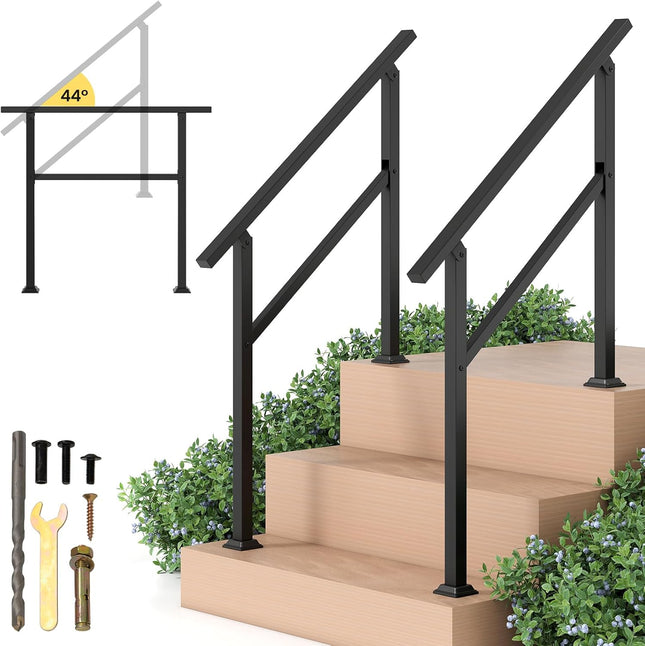 Goplus 330 LBS Staircase Safety Railing Fits 0-3 Steps for Deck Porch Entryway