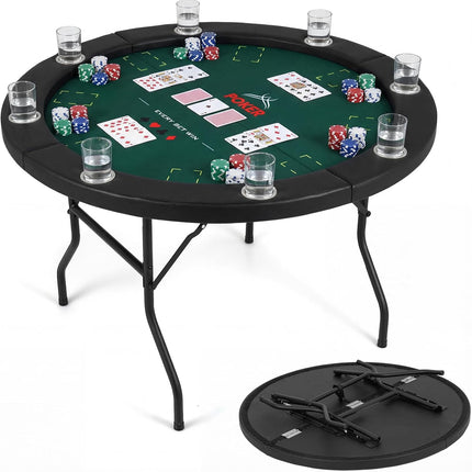 Goplus 48" Poker Table Foldable | 8 Player Round Casino Leisure Texas Holdem Game Table