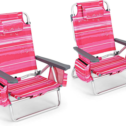 Goplus Backpack Beach Chairs, 2 Pcs Portable Camping Chairs with Cool Bag and Cup Holder (Without Side Table)