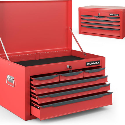 Steel Tool Box, 24” Tool Chest Case with 6 Drawers, Top Storage, Automatic Lock