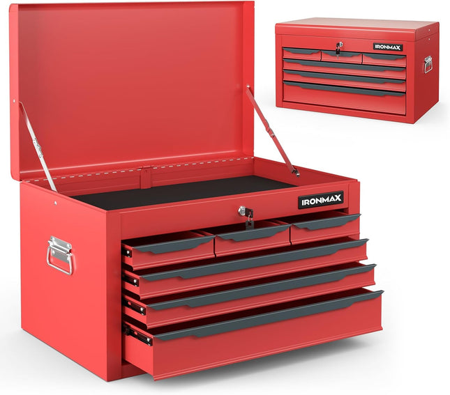 Steel Tool Box, 24” Tool Chest Case with 6 Drawers, Top Storage, Automatic Lock