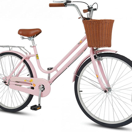 Goplus 24/26 Inch Beach Cruiser Bike for Women w/Basket Rear Rack Bell & Low Step Through Frame