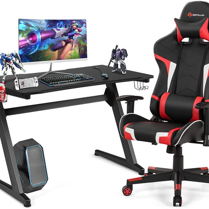 Goplus Gaming Desk & Chair Combo Set, Racing Style Home Office Chair & Desk w/Cup Holder, Headphone Hook & Mouse Pad - GoplusUS