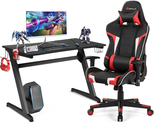 Goplus Gaming Desk & Chair Combo Set, Racing Style Home Office Chair & Desk w/Cup Holder, Headphone Hook & Mouse Pad - GoplusUS
