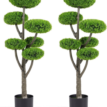 Goplus Artificial Cypress Topiary Tree, 44’’ Tall Artificial Plant, Indoor/Outdoor Topiary Trees with Cement Pot
