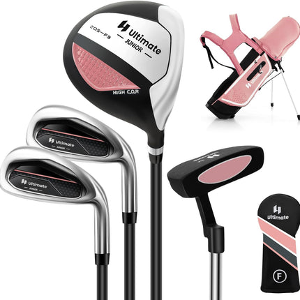 Goplus Junior Complete Golf Club Set for Kids, Right Hand Golf Clubs with Stand Bag, Rain Hood