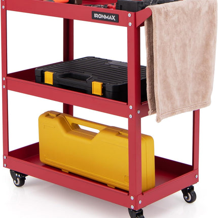 Goplus 3-Tier Utility Cart, Heavy Duty Commercial Service Tool Cart w/3 Spacious Shelves