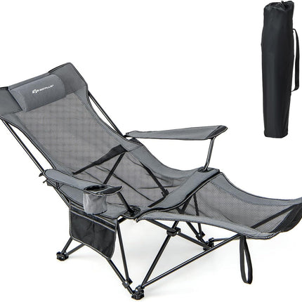 Goplus Reclining Camping Chair with Foot Rest, Folding Lounge Chair for Adults, w/Adjustable Backrest