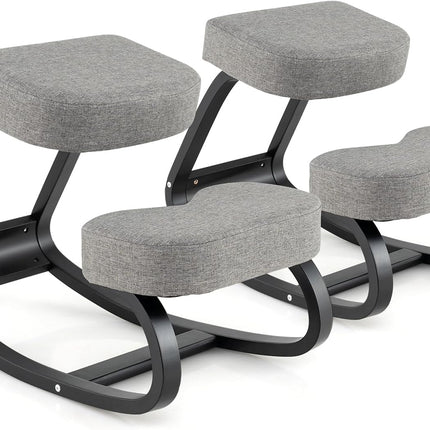 Goplus Ergonomic Kneeling Chair, Rocking Upright Posture Chair with Soft Seat & Knee Pads, Gray and Black