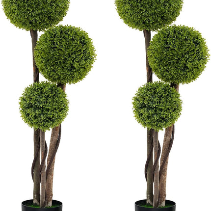 Goplus 4ft Artificial Boxwood Topiary Ball Tree, Faux Potted Plants Cypress Tree in Weighted Pot with Triple Ball